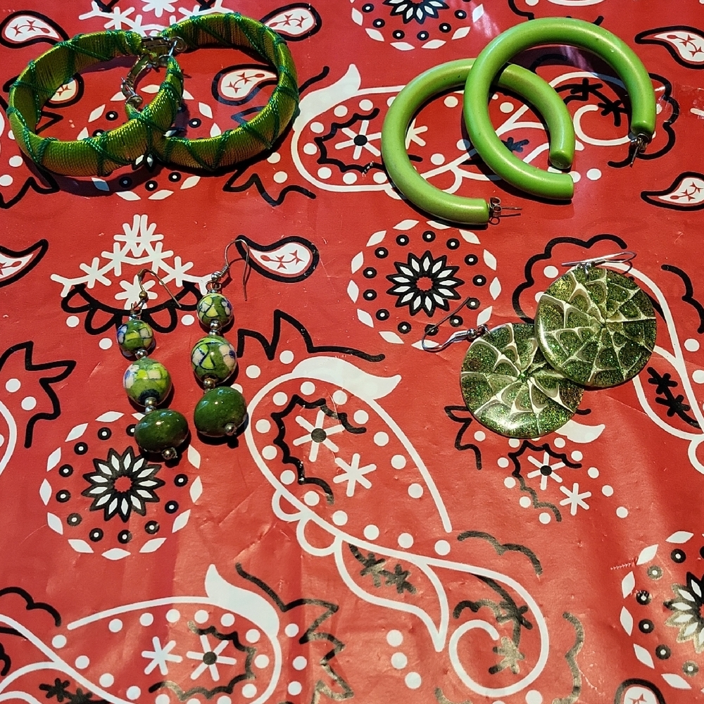 Green Hoop and Dangle Earring Set